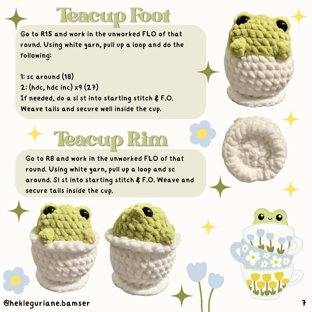 Free Crochet Pattern: Cute Teacup Frog Amigurumi Made with Chenille Yarn