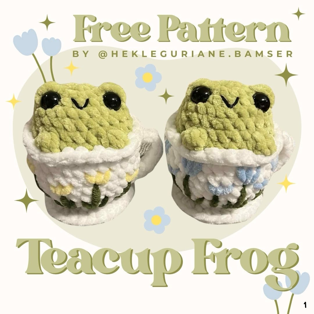 Free Crochet Pattern: Cute Teacup Frog Amigurumi Made with Chenille Yarn