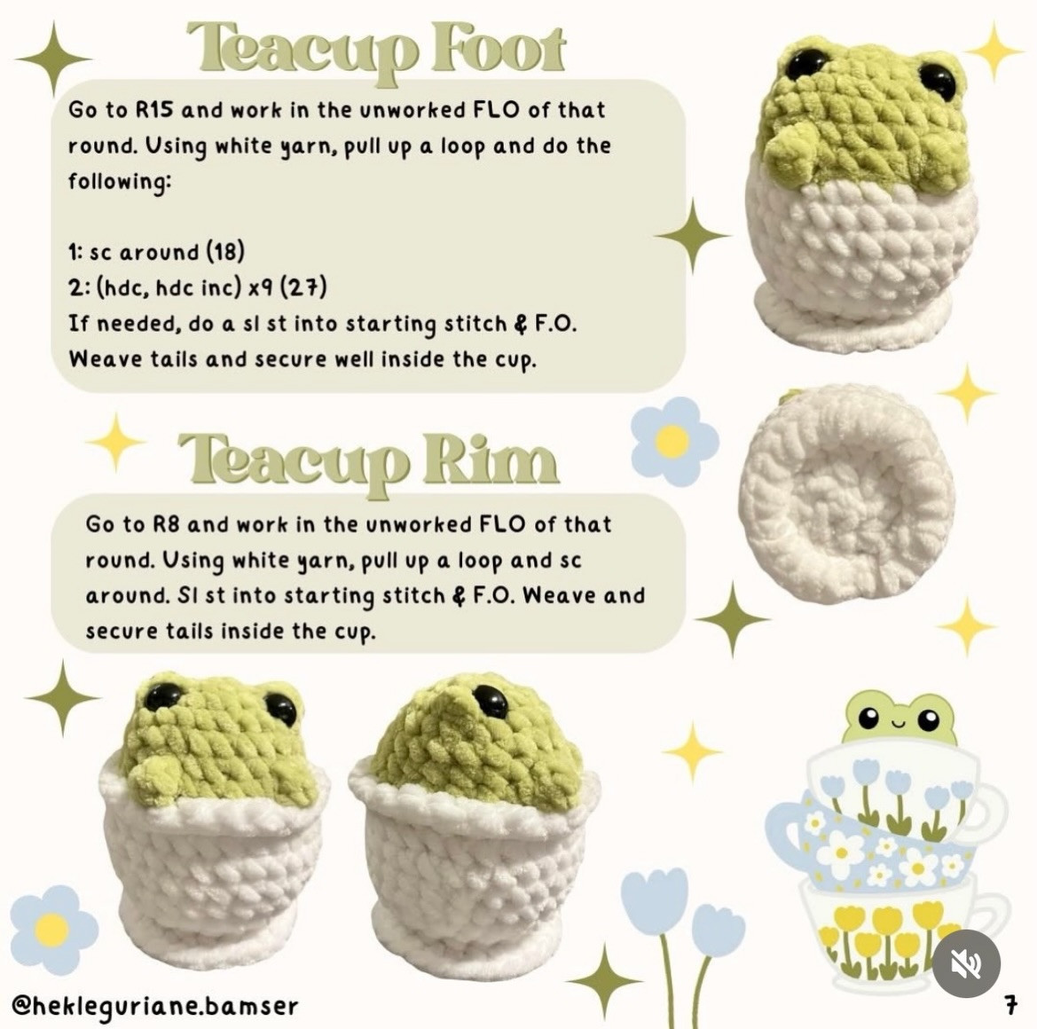 Free Crochet Pattern: Cute Teacup Frog Amigurumi with Chenille Yarn