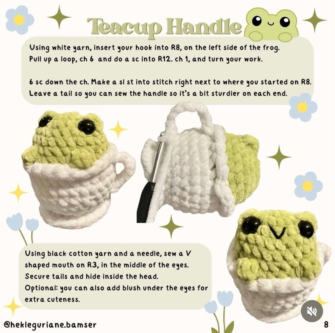 Free Crochet Pattern: Cute Teacup Frog Amigurumi with Chenille Yarn