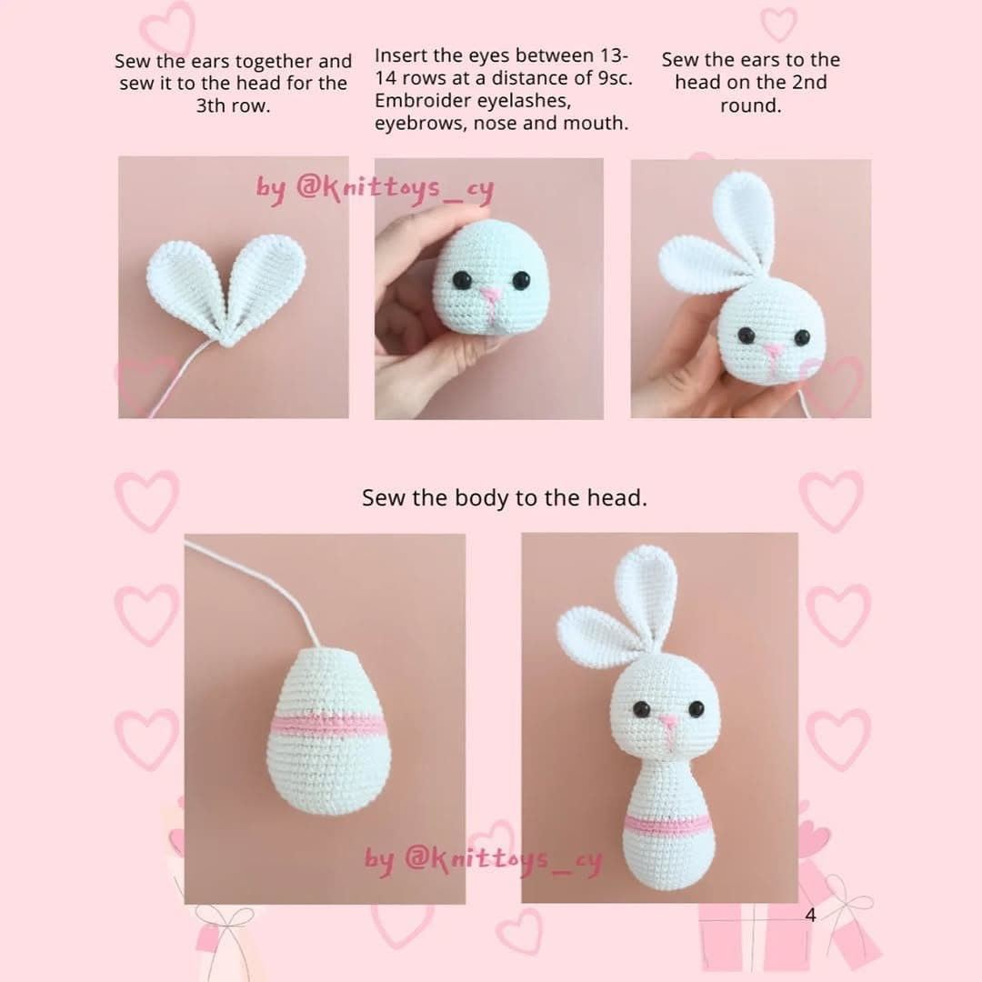 Free Crochet Pattern: Cute White Bunny Amigurumi Couple with Pink Heart