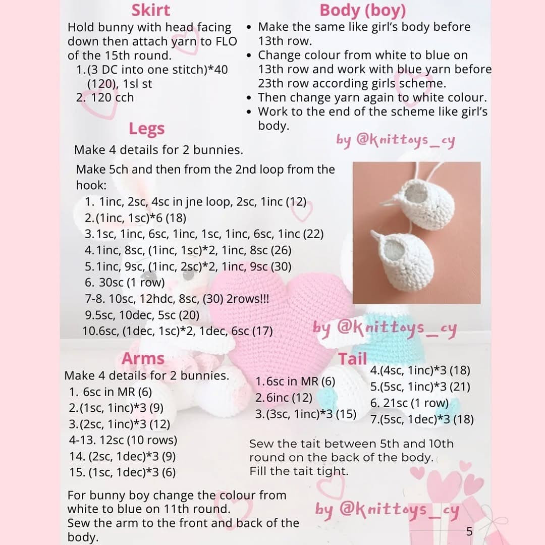 Free Crochet Pattern: Cute White Bunny Amigurumi Couple with Pink Heart