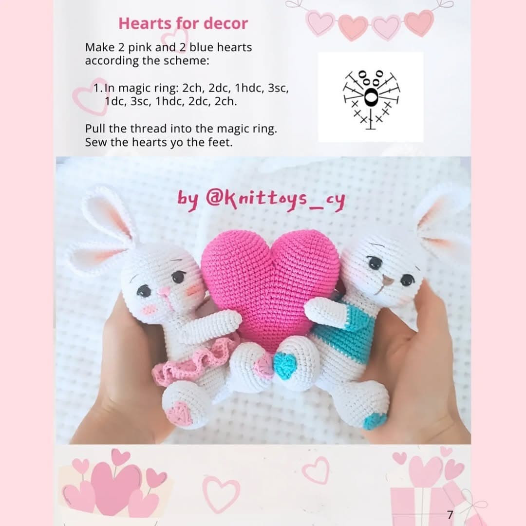 Free Crochet Pattern: Cute White Bunny Amigurumi Couple with Pink Heart