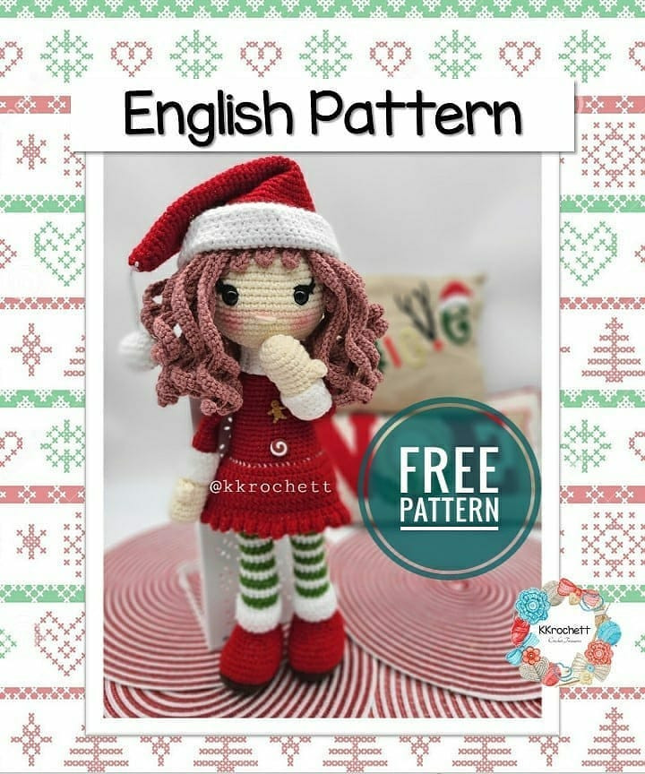 Free Crochet Pattern: Festive Christmas Amigurumi Doll with Red Dress and Santa Hat