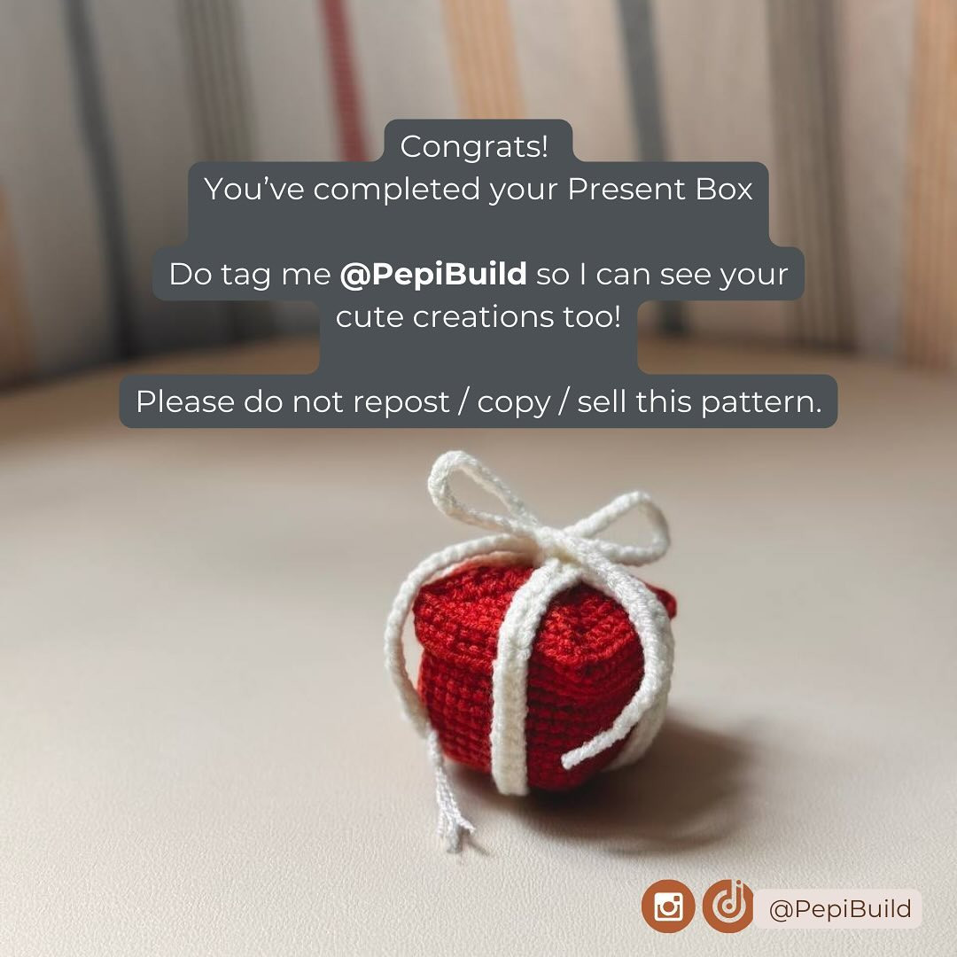 Free Crochet Pattern: Festive Red and White Present Box with Ribbon