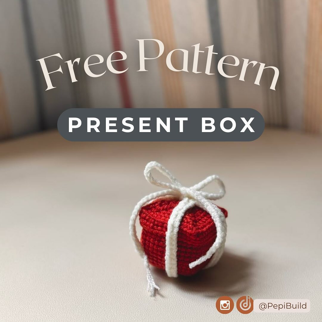 Free Crochet Pattern: Festive Red and White Present Box with Ribbon