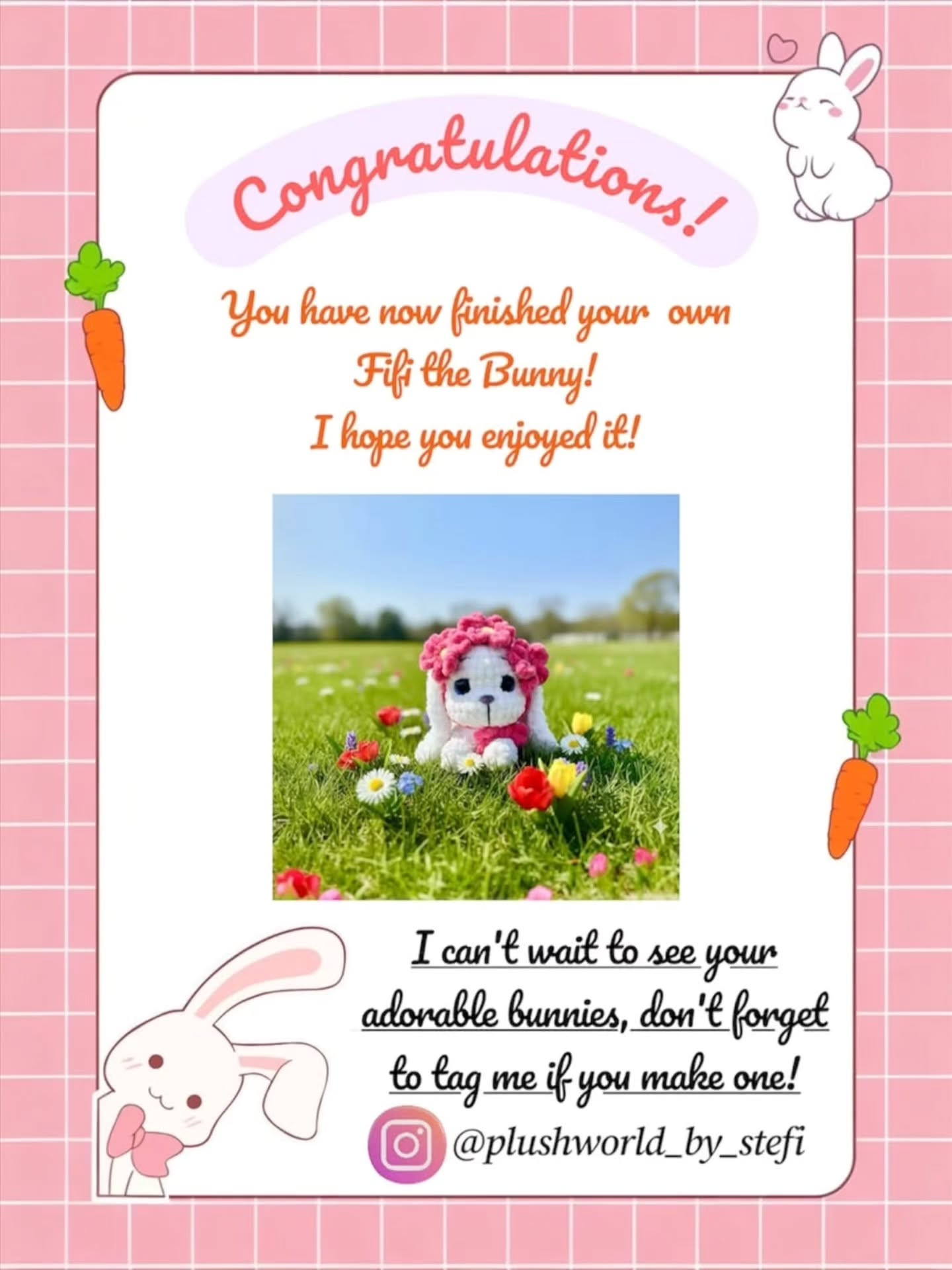 Free Crochet Pattern: Fifi the Bunny - Cute White Plush Amigurumi with Pink Floral Crown