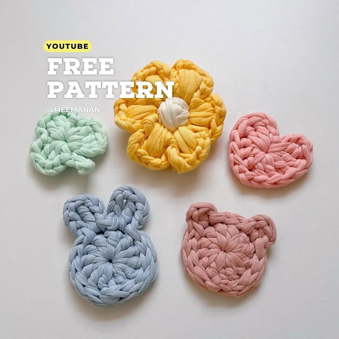 Free Crochet Pattern: Flower, Clover, Heart, Bunny & Bear Shapes by Meemanan