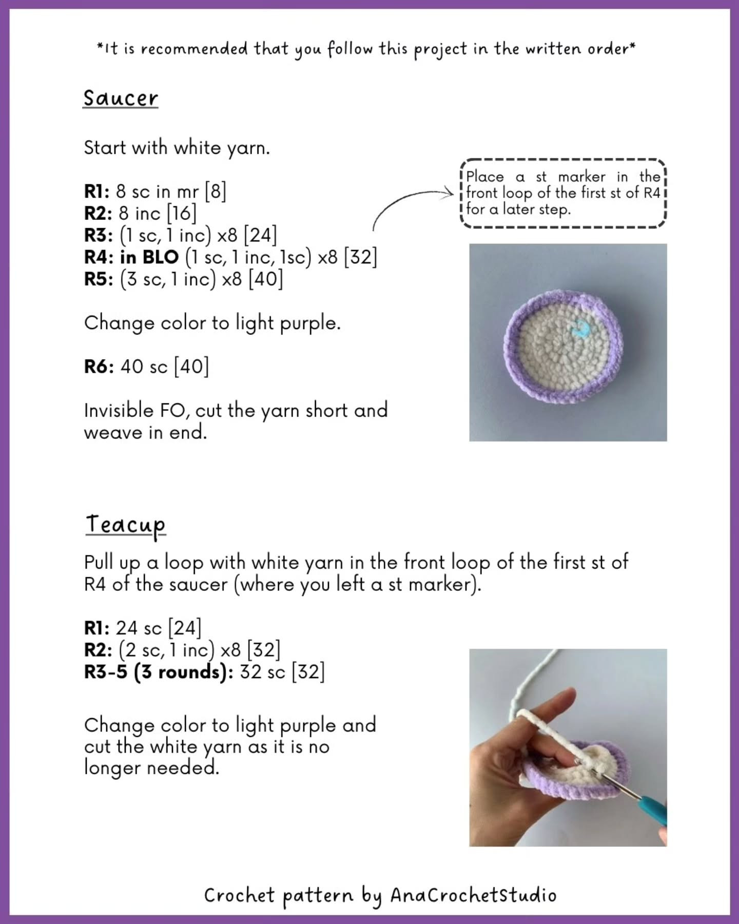 Free Crochet Pattern: Flower in a Teacup by AnaCrochetStudio