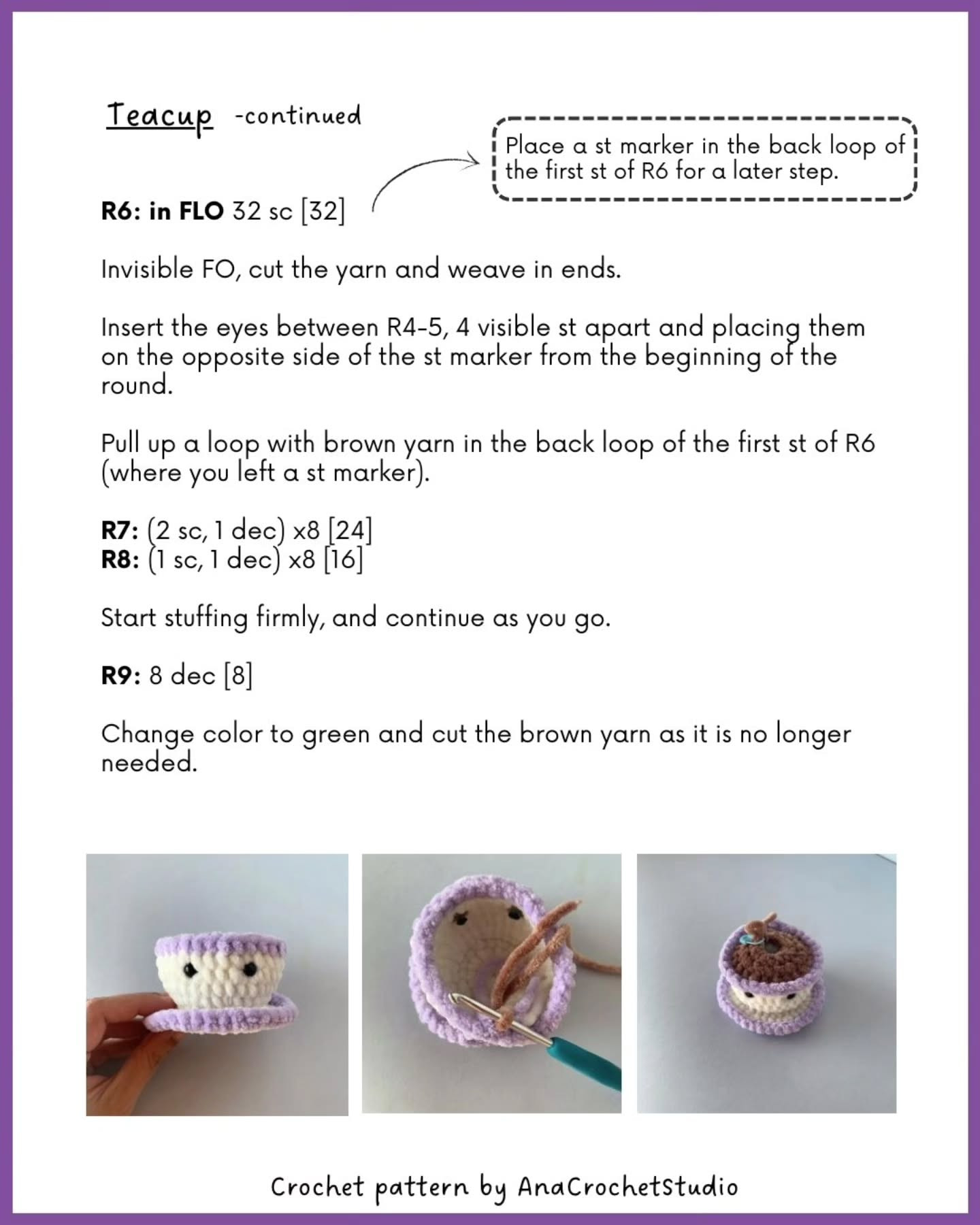 Free Crochet Pattern: Flower in a Teacup by AnaCrochetStudio