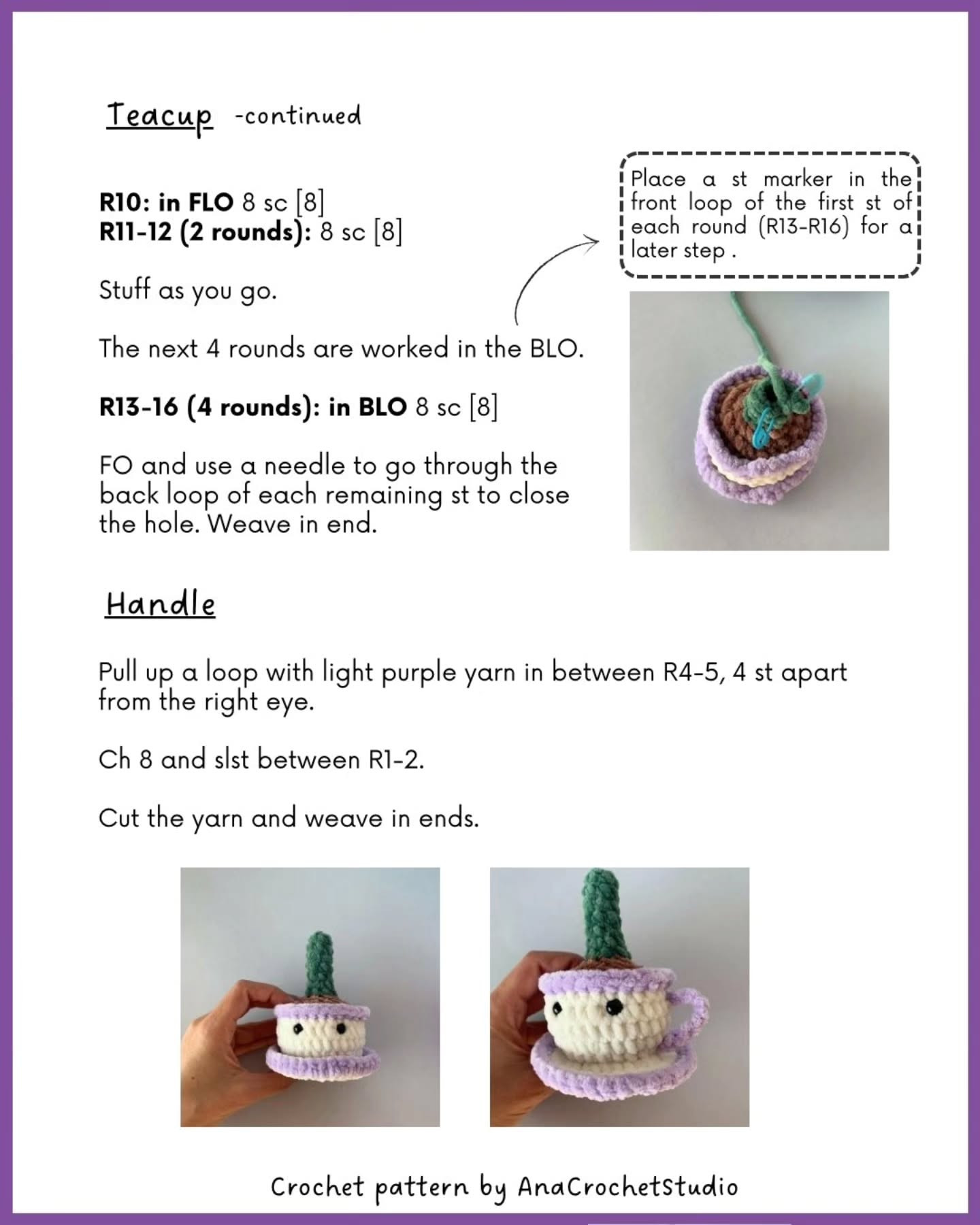 Free Crochet Pattern: Flower in a Teacup by AnaCrochetStudio