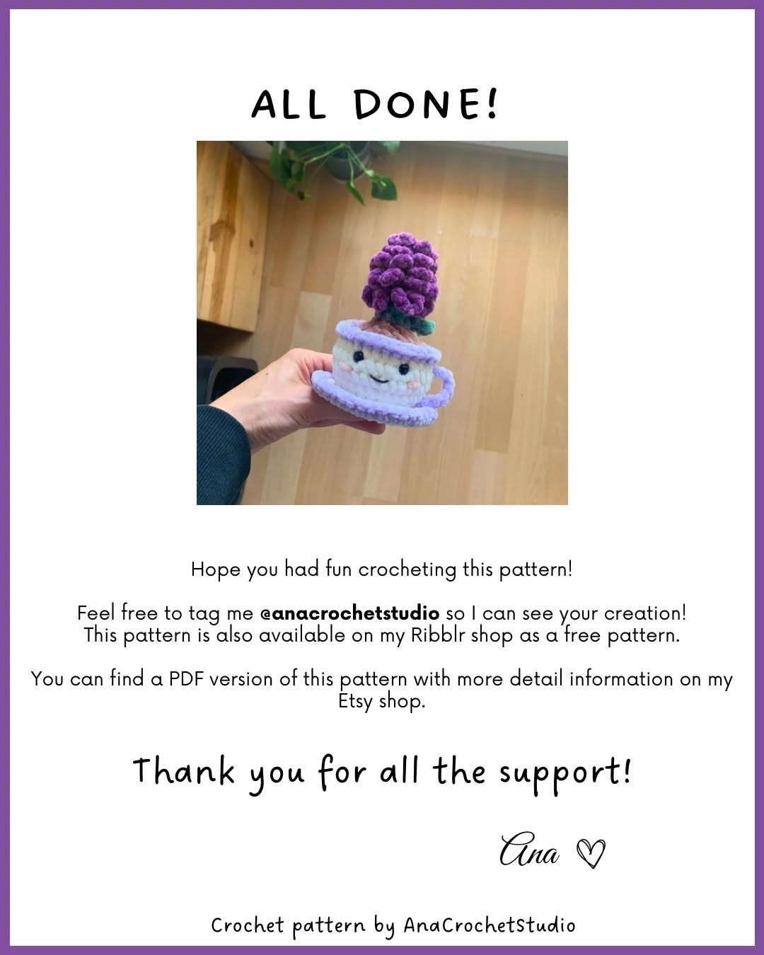 Free Crochet Pattern: Flower in a Teacup - Cute Amigurumi with Chenille Yarn by AnaCrochetStudio