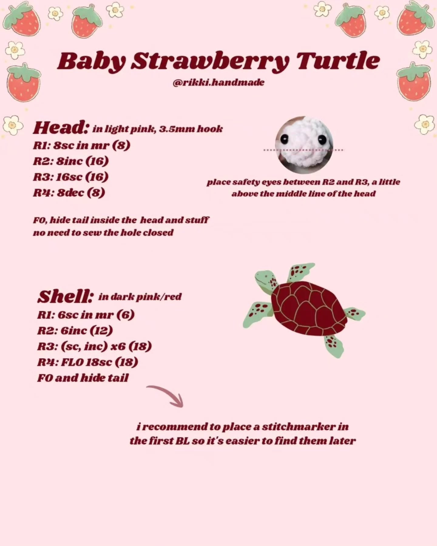 Free Crochet Pattern for Baby Strawberry Turtle Amigurumi with Chenille Yarn