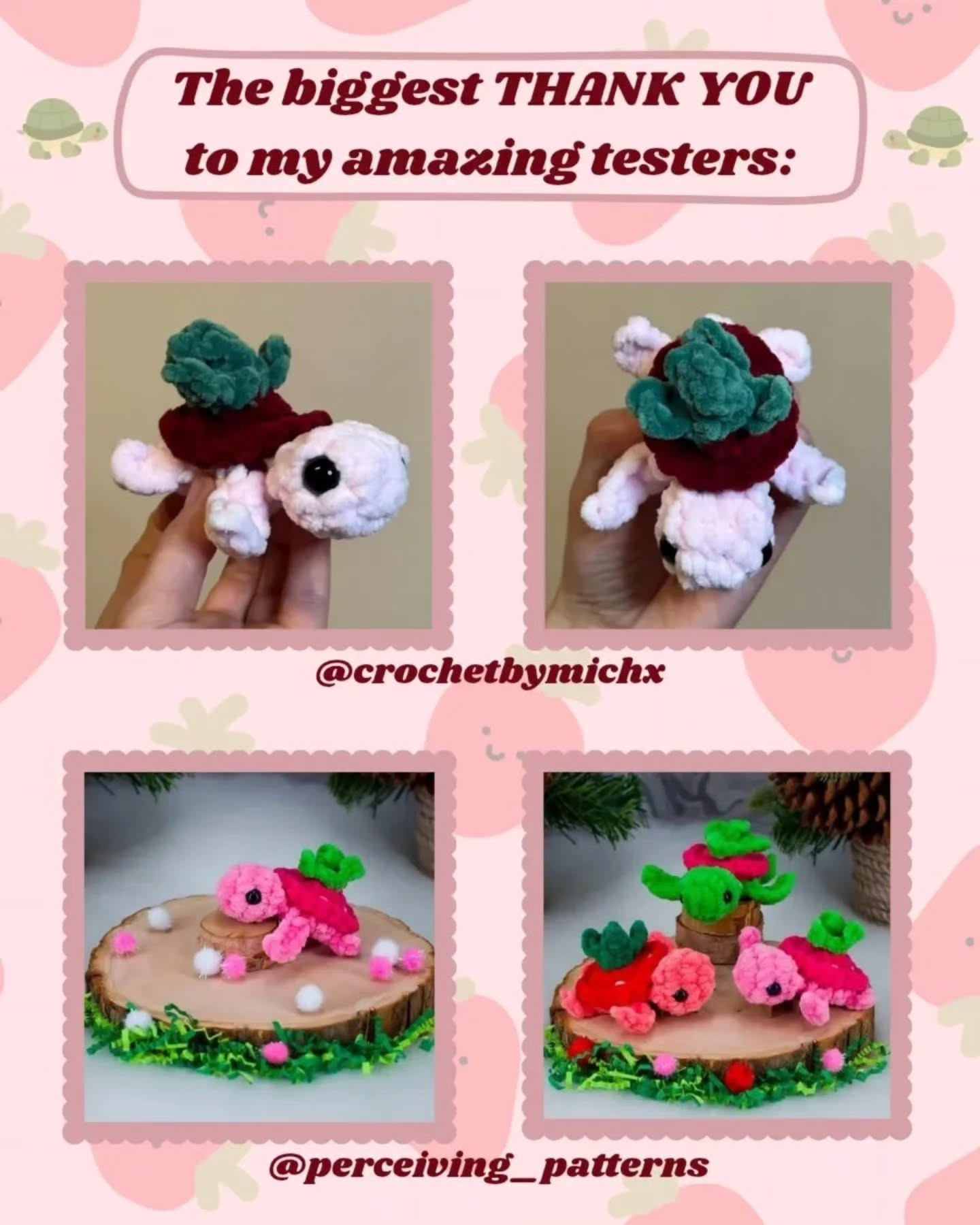 Free Crochet Pattern for Baby Strawberry Turtle Amigurumi with Chenille Yarn
