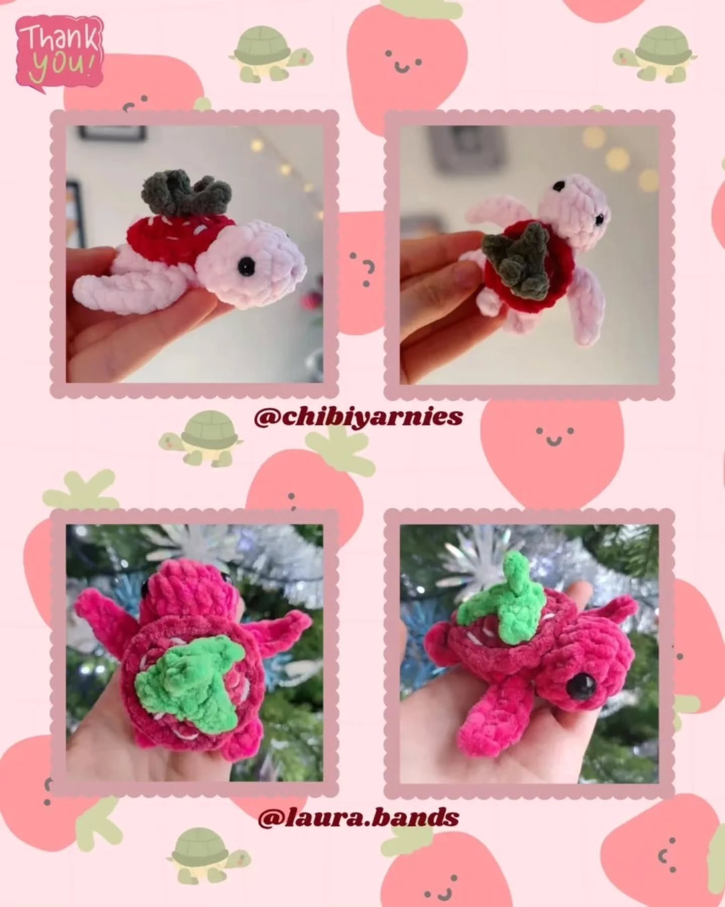 Free Crochet Pattern for Baby Strawberry Turtle Amigurumi with Chenille Yarn
