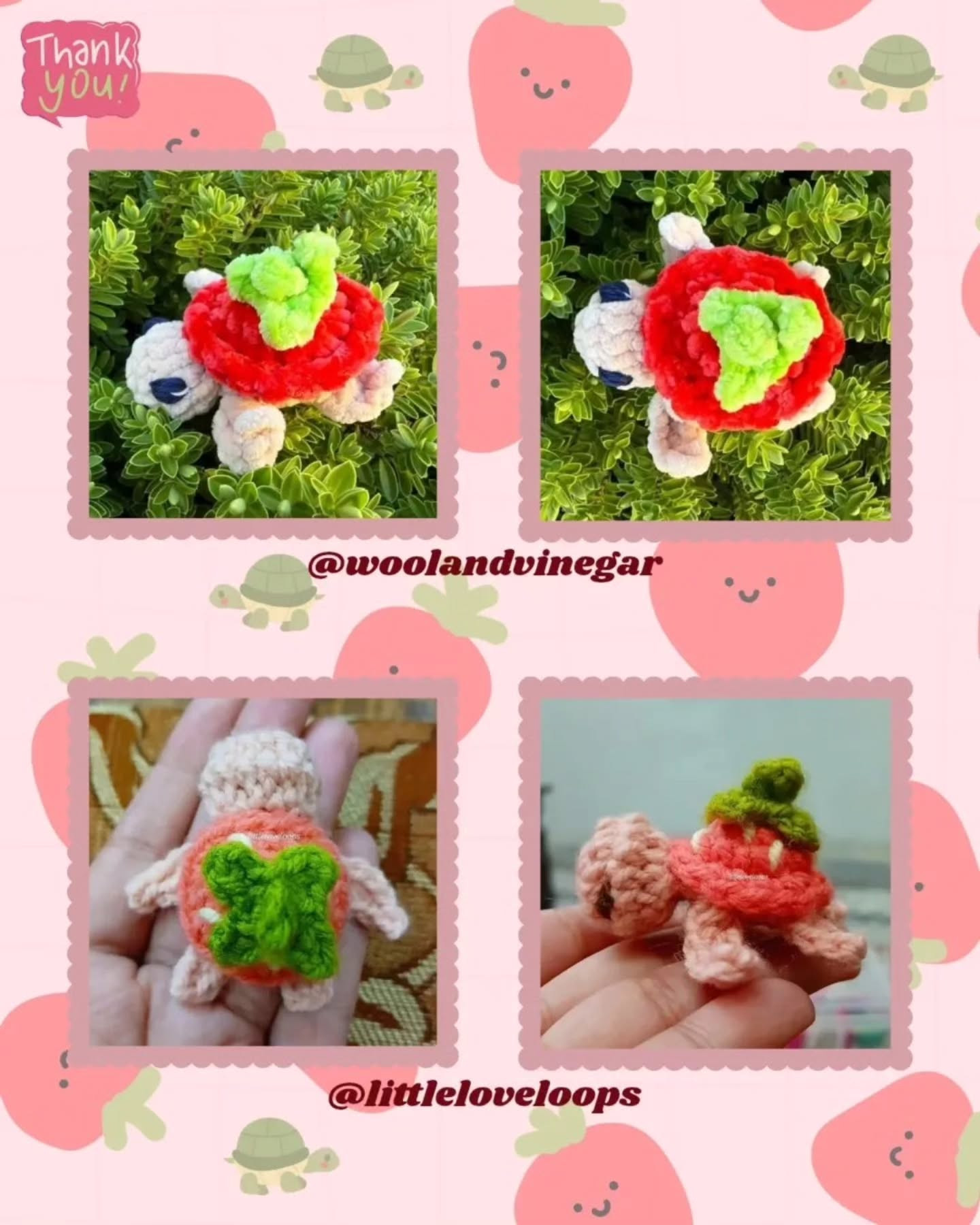 Free Crochet Pattern for Baby Strawberry Turtle Amigurumi with Chenille Yarn