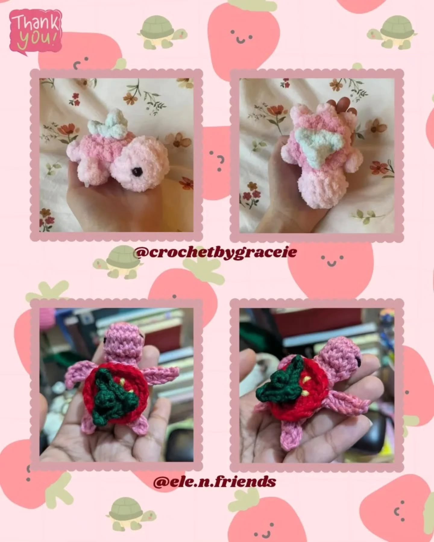 Free Crochet Pattern for Baby Strawberry Turtle Amigurumi with Chenille Yarn