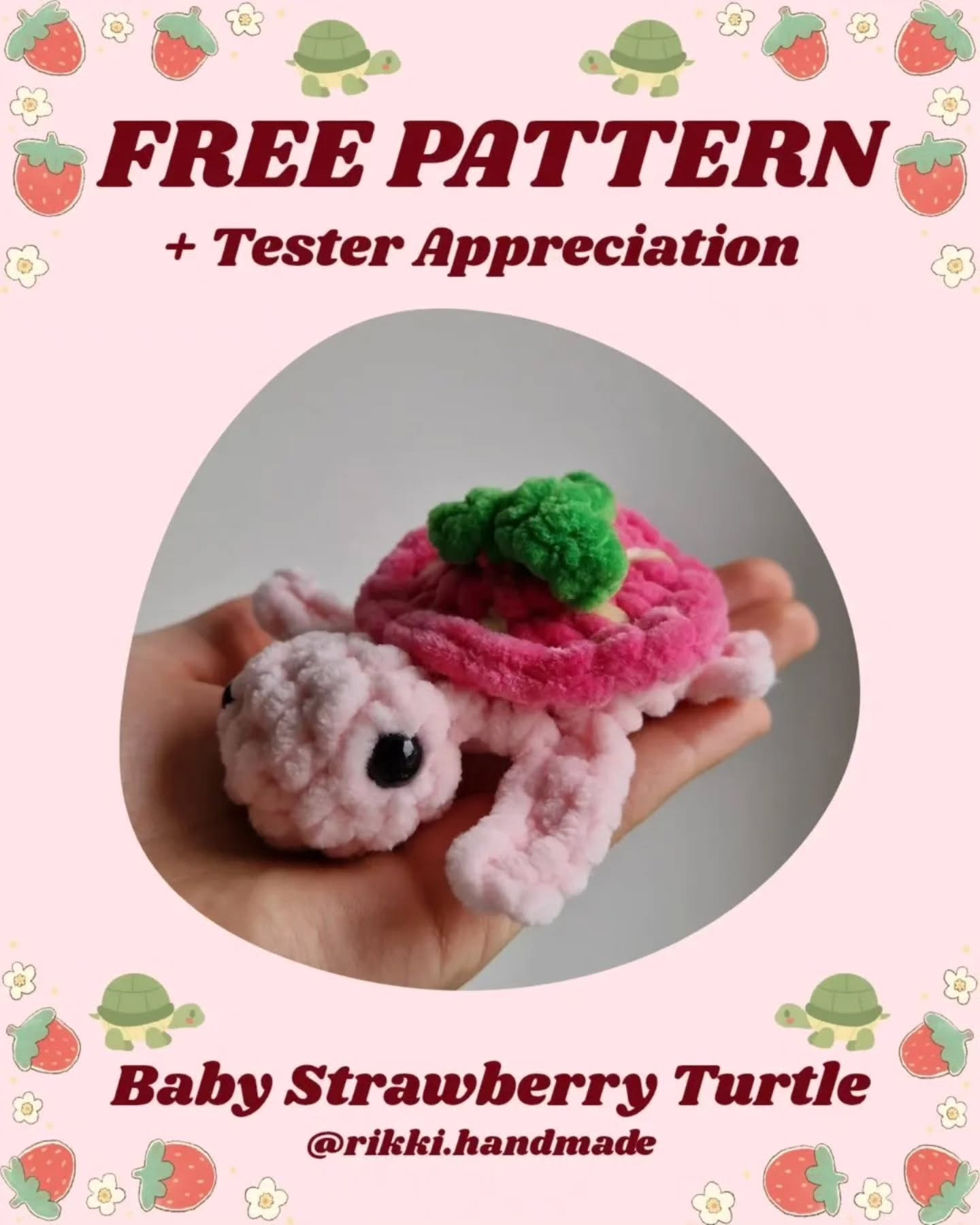 Free Crochet Pattern for Baby Strawberry Turtle Amigurumi with Chenille Yarn