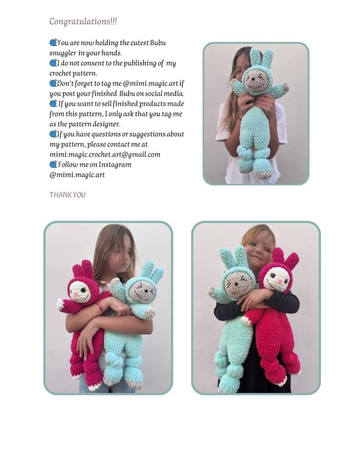 Free Crochet Pattern for Bubu Snuggler Doll by Mimi Magic Art