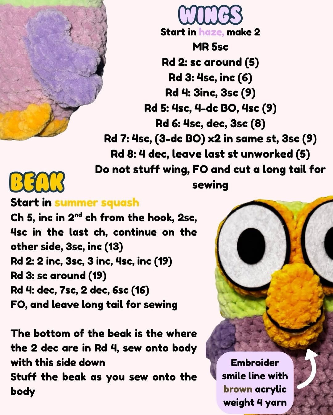 Free Crochet Pattern for Chattybird Amigurumi by Comfort Loops with Color Guide and Instructions