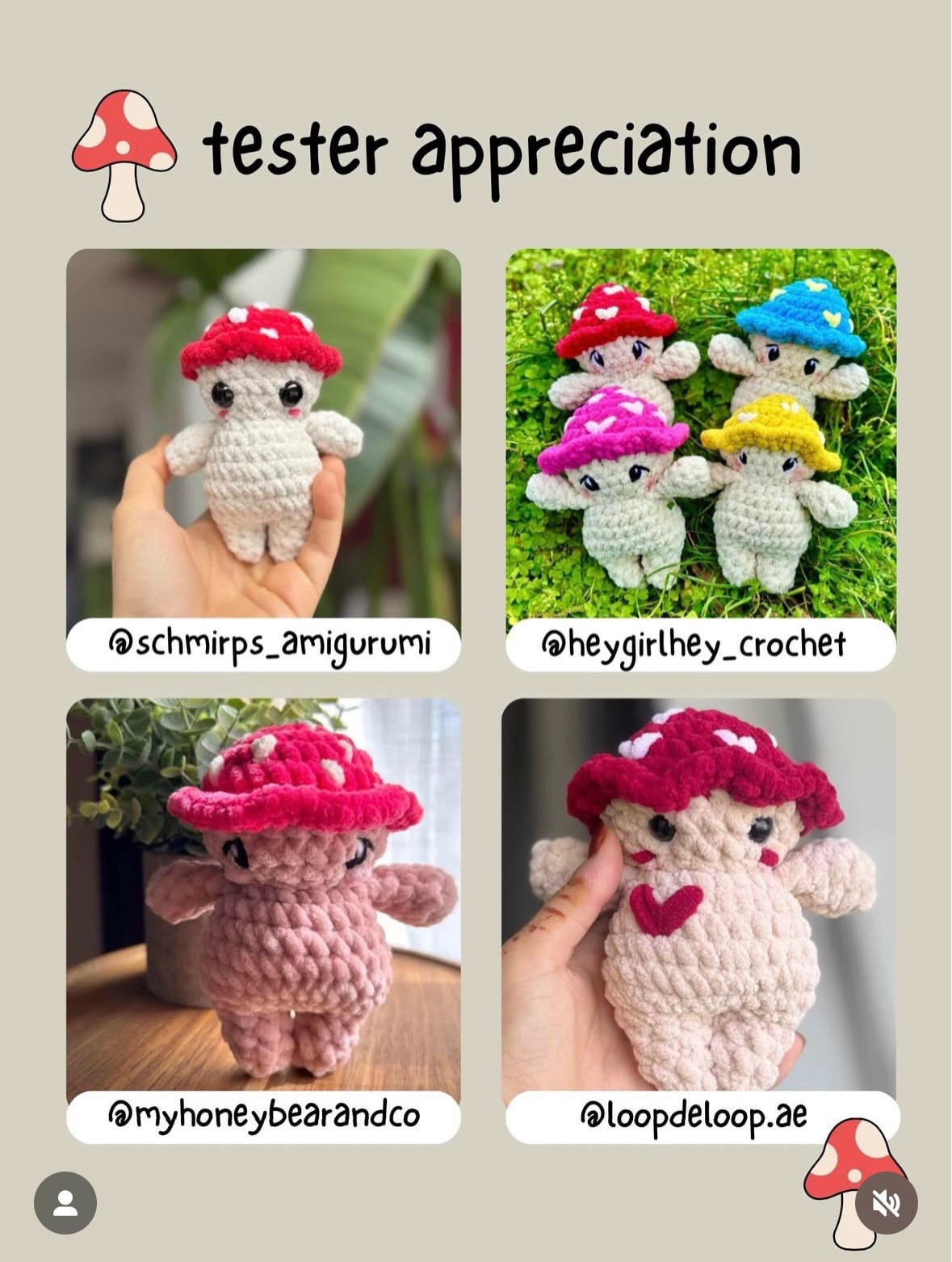 Free Crochet Pattern for Cheeky Mushroom Amigurumi Doll - No Sew, Chenille Yarn