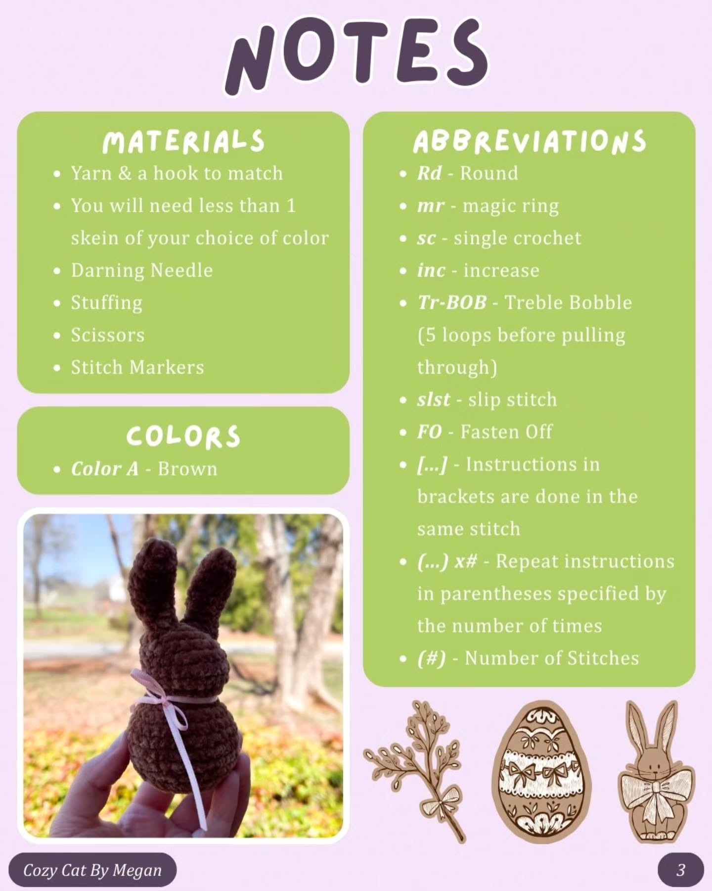 Free Crochet Pattern for Chocolate Bunny Amigurumi by Cozy Cat By Megan