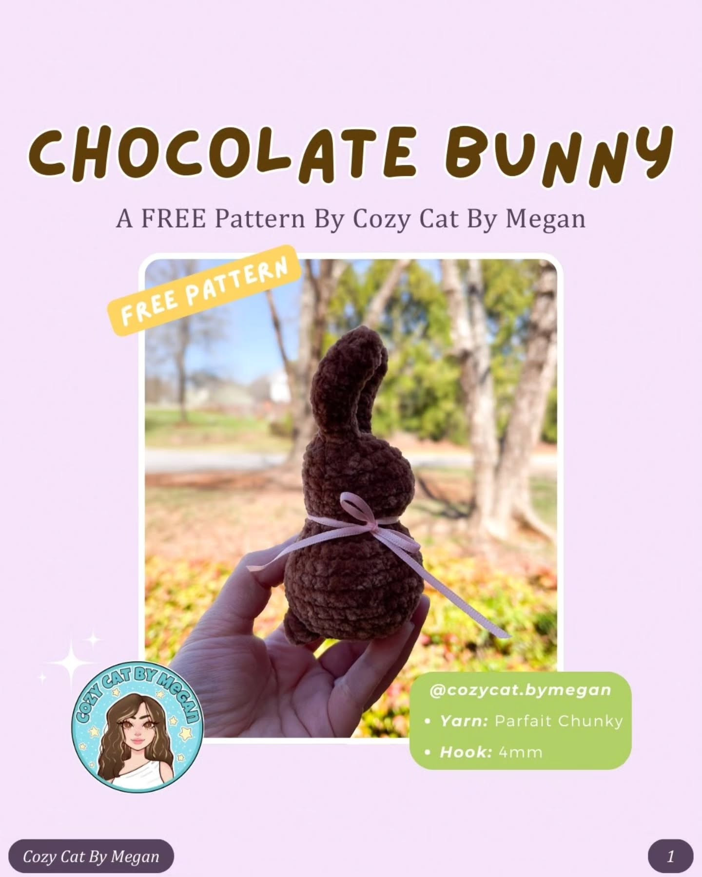 Free Crochet Pattern for Chocolate Bunny Amigurumi by Cozy Cat By Megan
