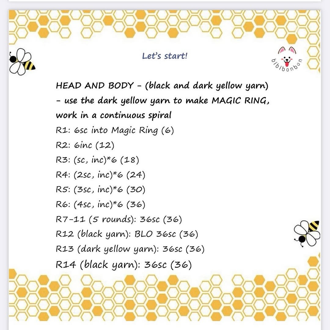Free Crochet Pattern for Chubby Bee by Bibibonbon - No Sew Amigurumi