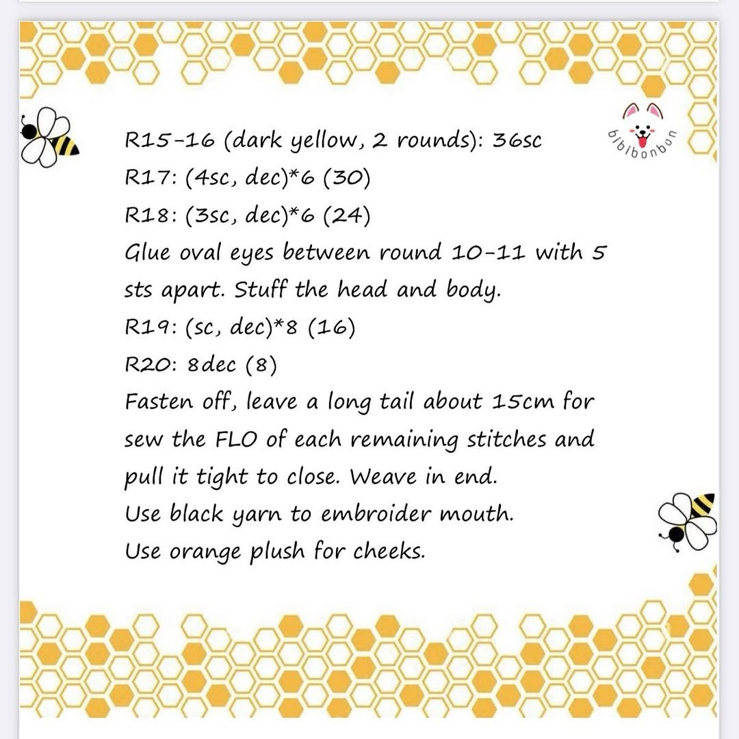 Free Crochet Pattern for Chubby Bee by Bibibonbon - No Sew Amigurumi