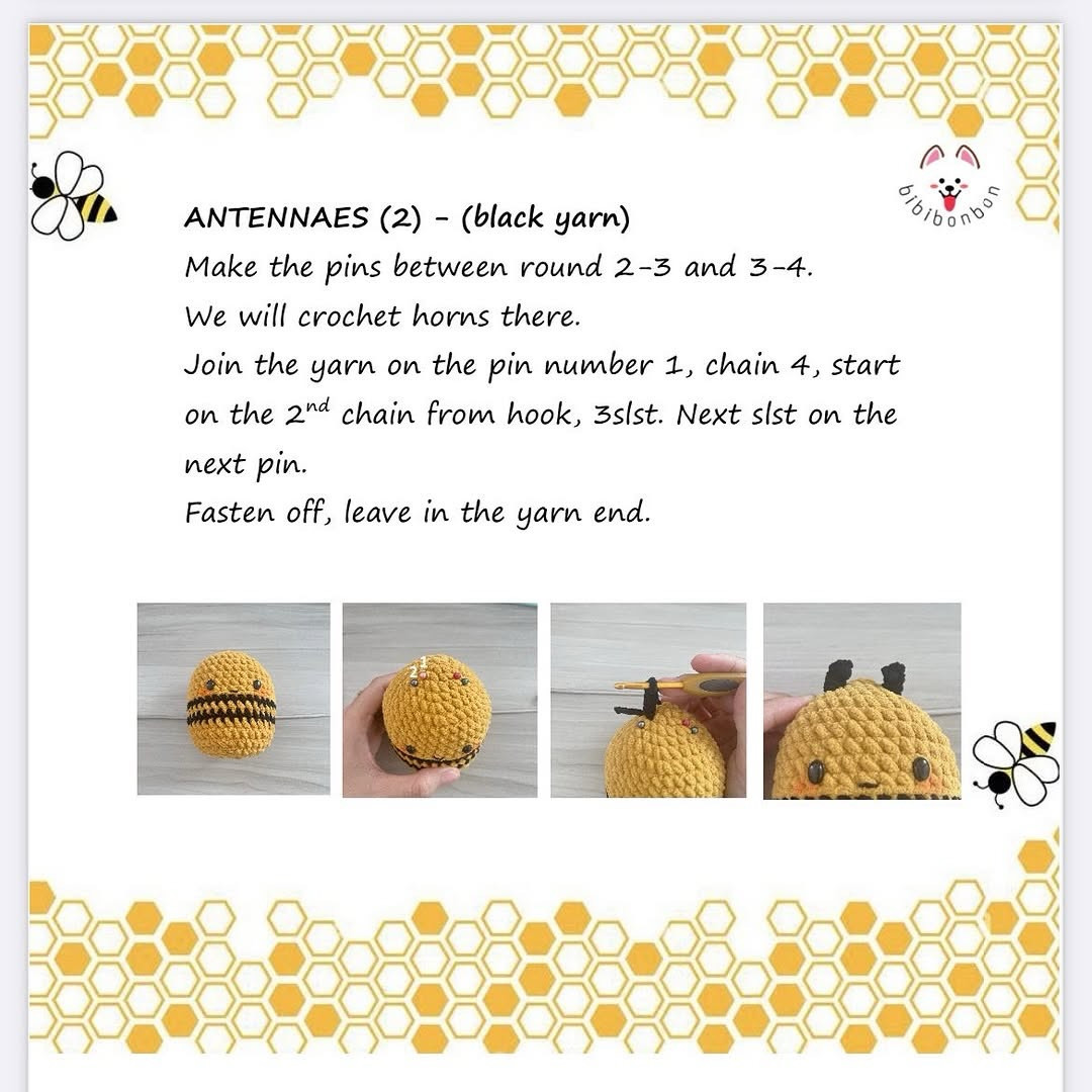 Free Crochet Pattern for Chubby Bee by Bibibonbon - No Sew Amigurumi