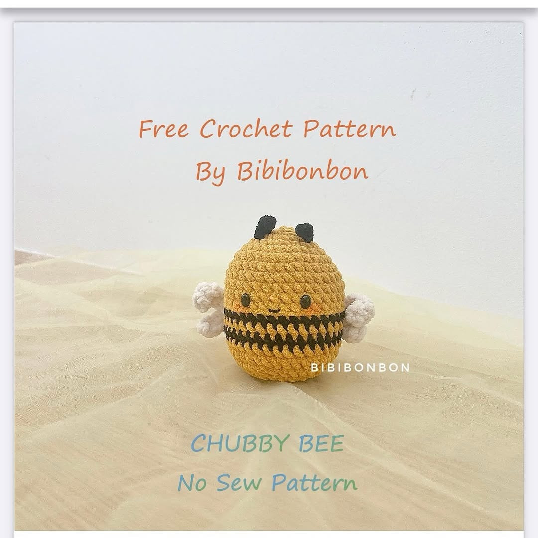Free Crochet Pattern for Chubby Bee by Bibibonbon - No Sew Amigurumi