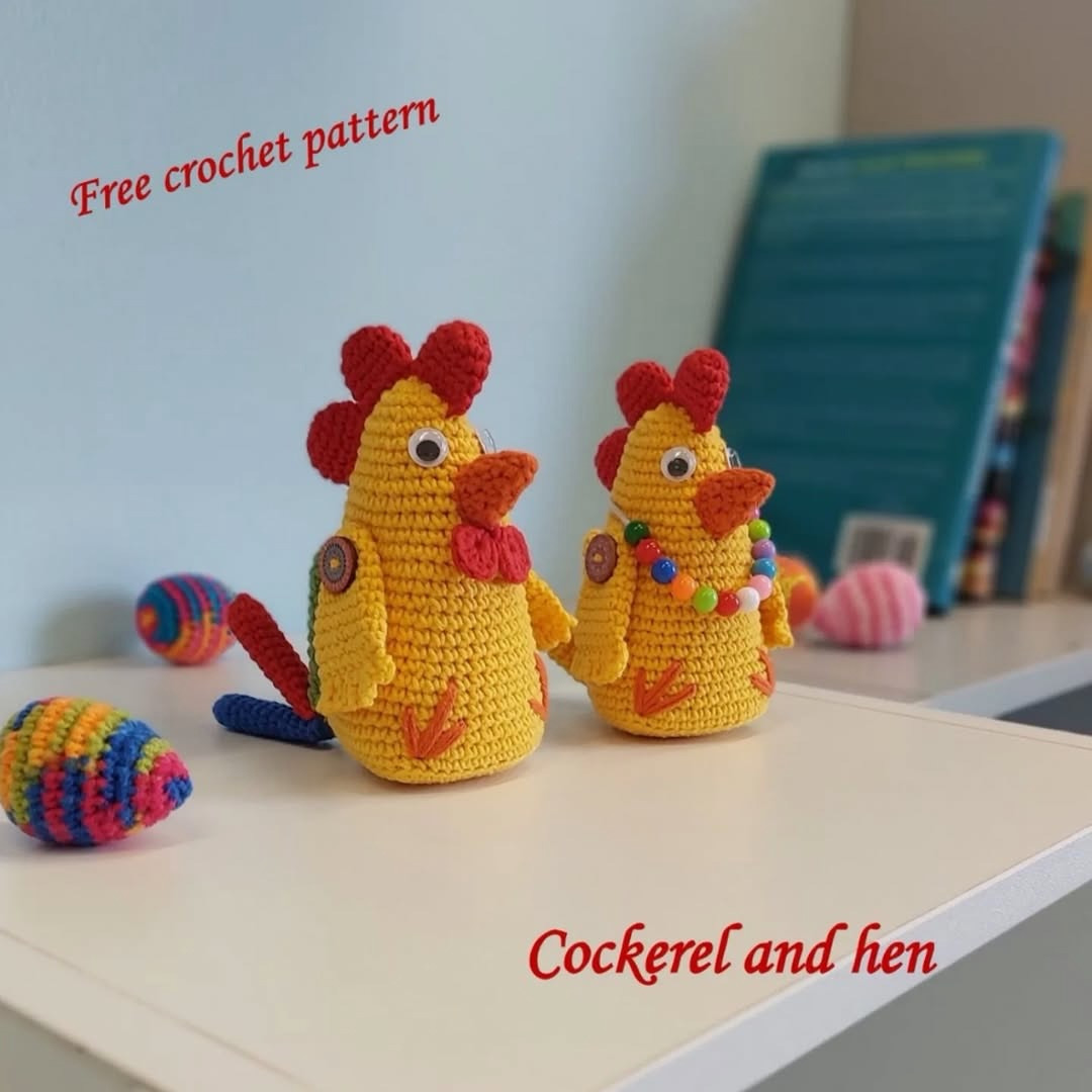 Free Crochet Pattern for Cockerel and Hen Amigurumi by Iryna Zubova