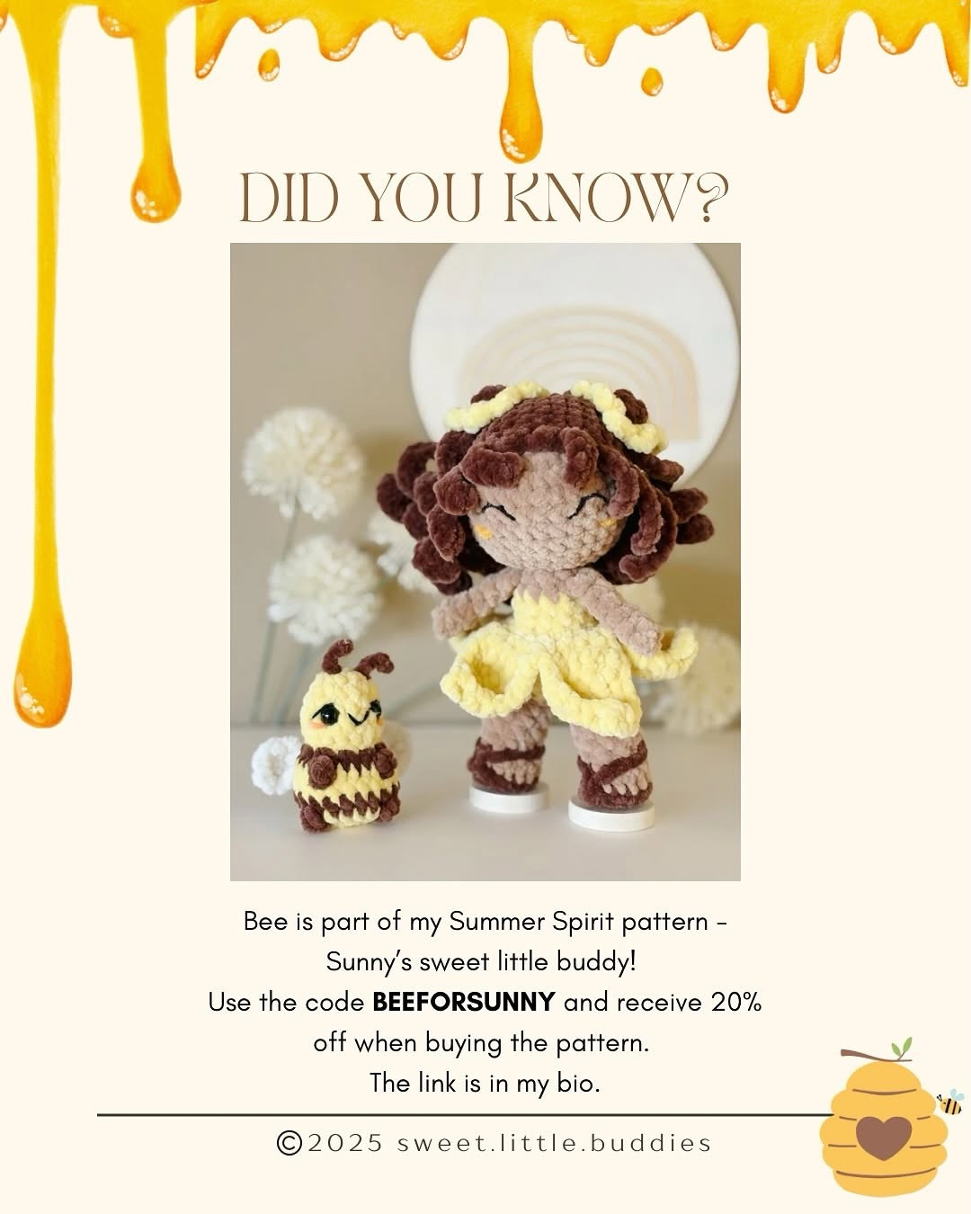 Free Crochet Pattern for Cute Amigurumi Bee Buddy with Bobble Stitch Details