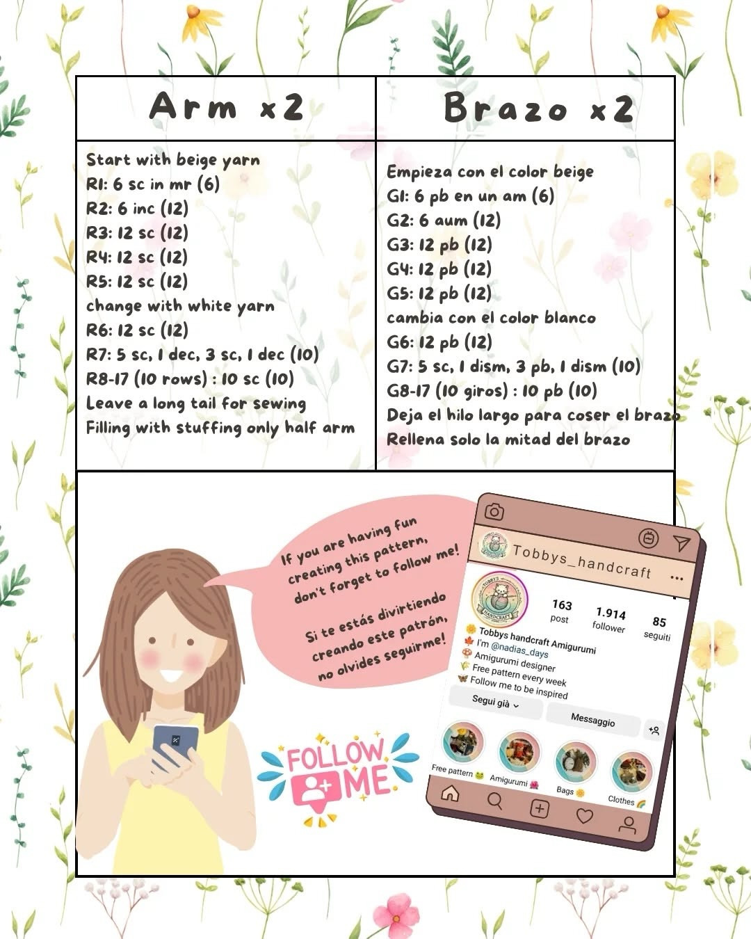 Free Crochet Pattern for Cute Amigurumi Dolls with Green Dress and Daisy Headband - English & Spanish Tutorial by Tobbys Handcraft