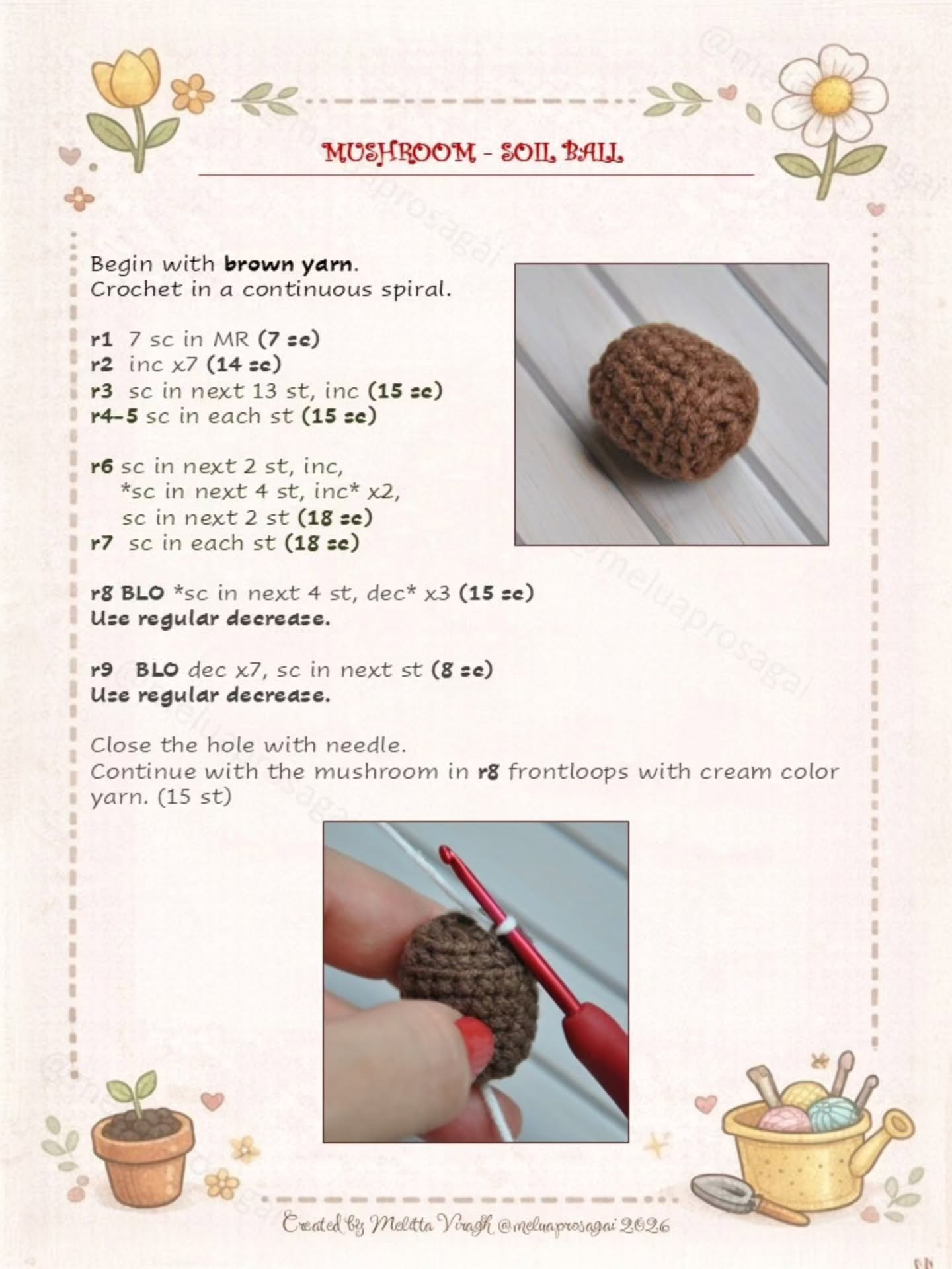 Free Crochet Pattern for Cute Amigurumi Mushroom with Red Spotted Cap and Smiling Face