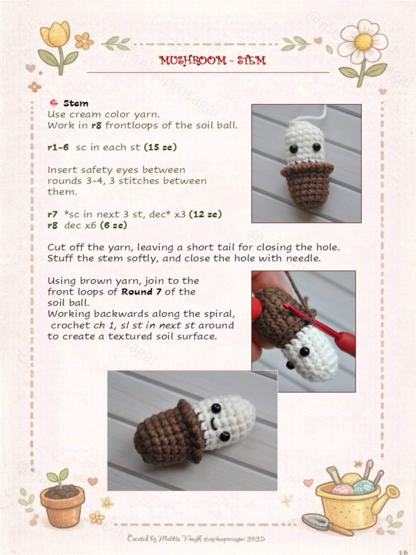 Free Crochet Pattern for Cute Amigurumi Mushroom with Red Spotted Cap and Smiling Face