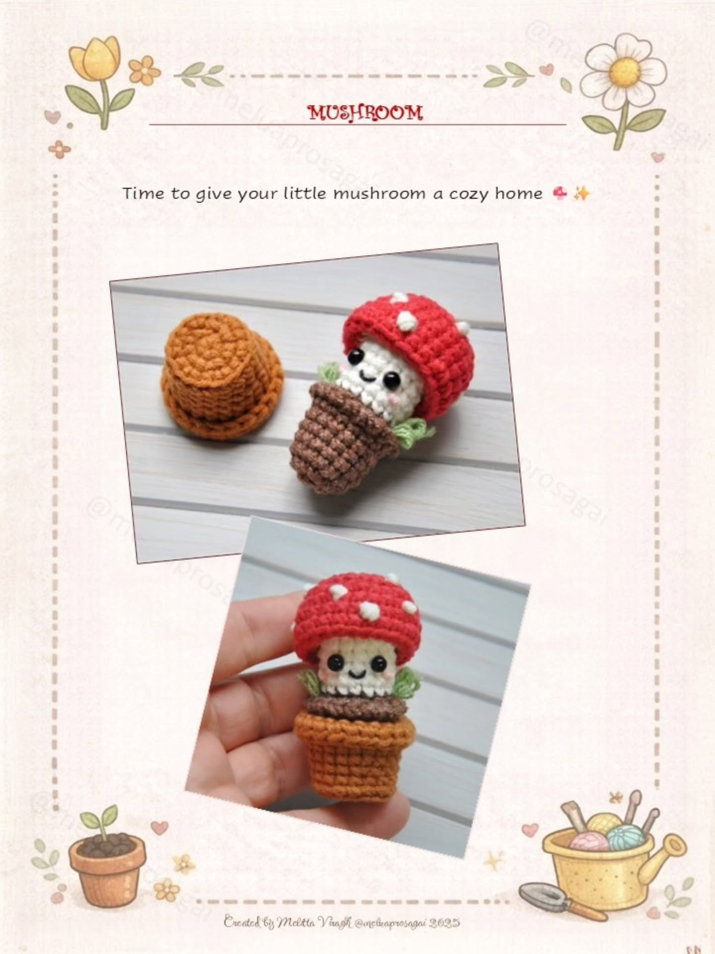 Free Crochet Pattern for Cute Amigurumi Mushroom with Red Spotted Cap and Smiling Face
