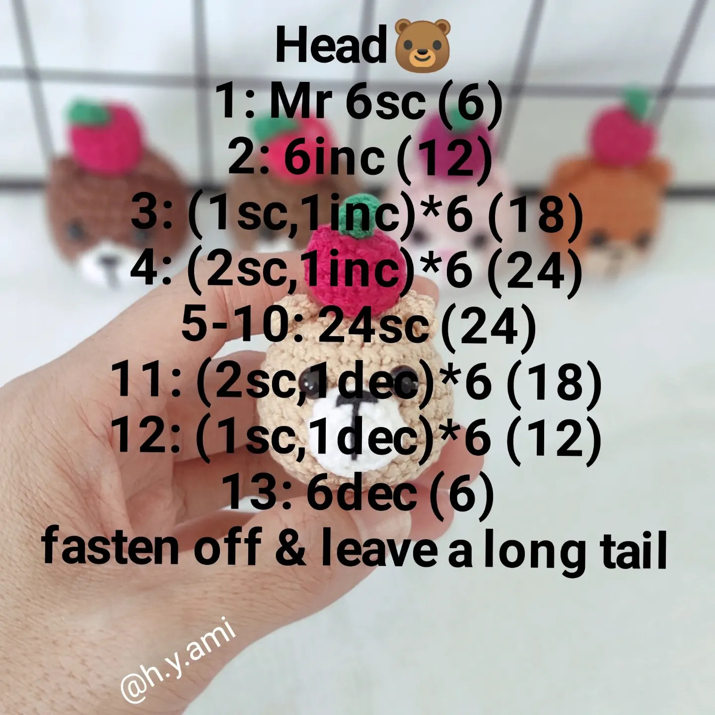 Free Crochet Pattern for Cute Apple Bears - Amigurumi Head, Ears and Apple Instructions