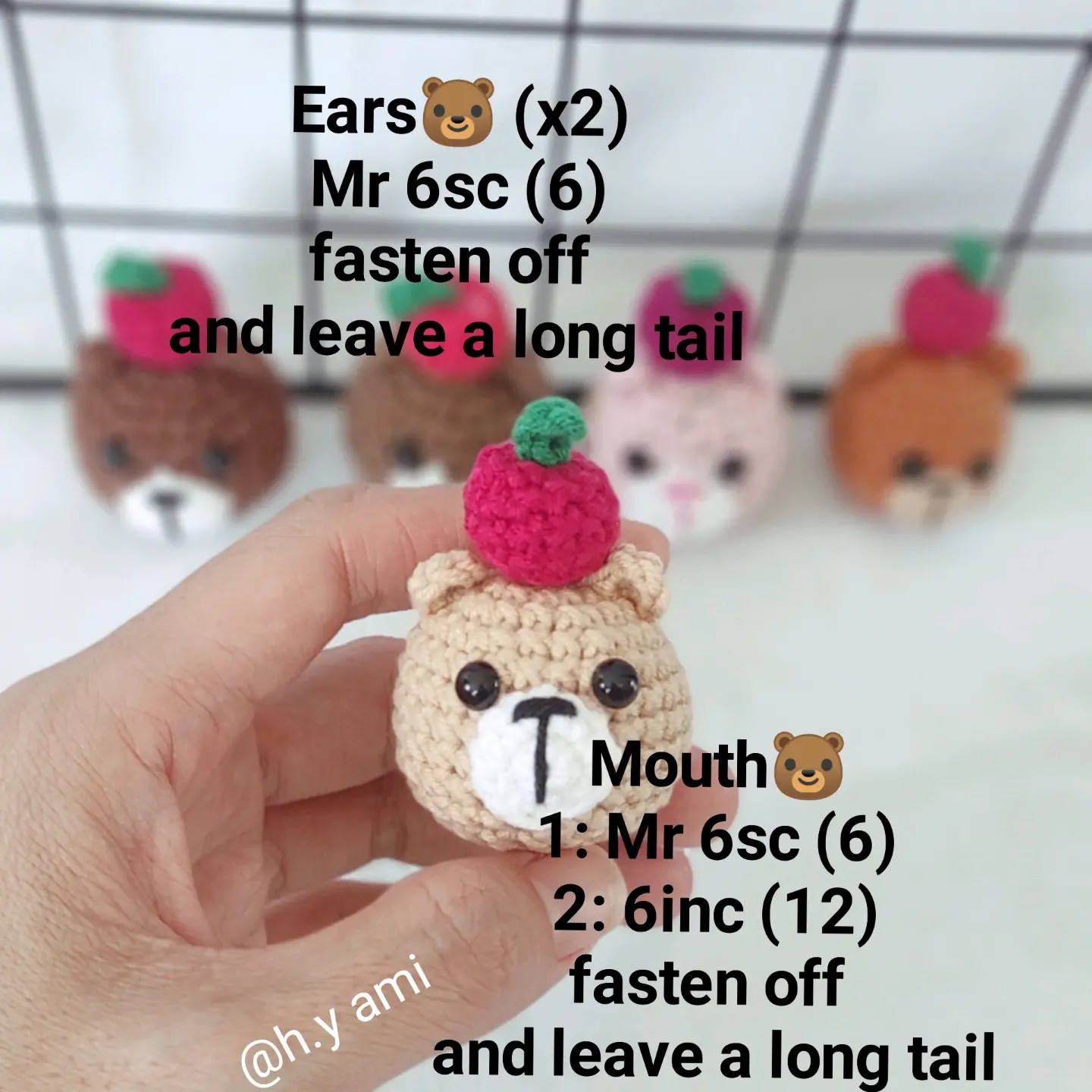 Free Crochet Pattern for Cute Apple Bears - Amigurumi Head, Ears and Apple Instructions