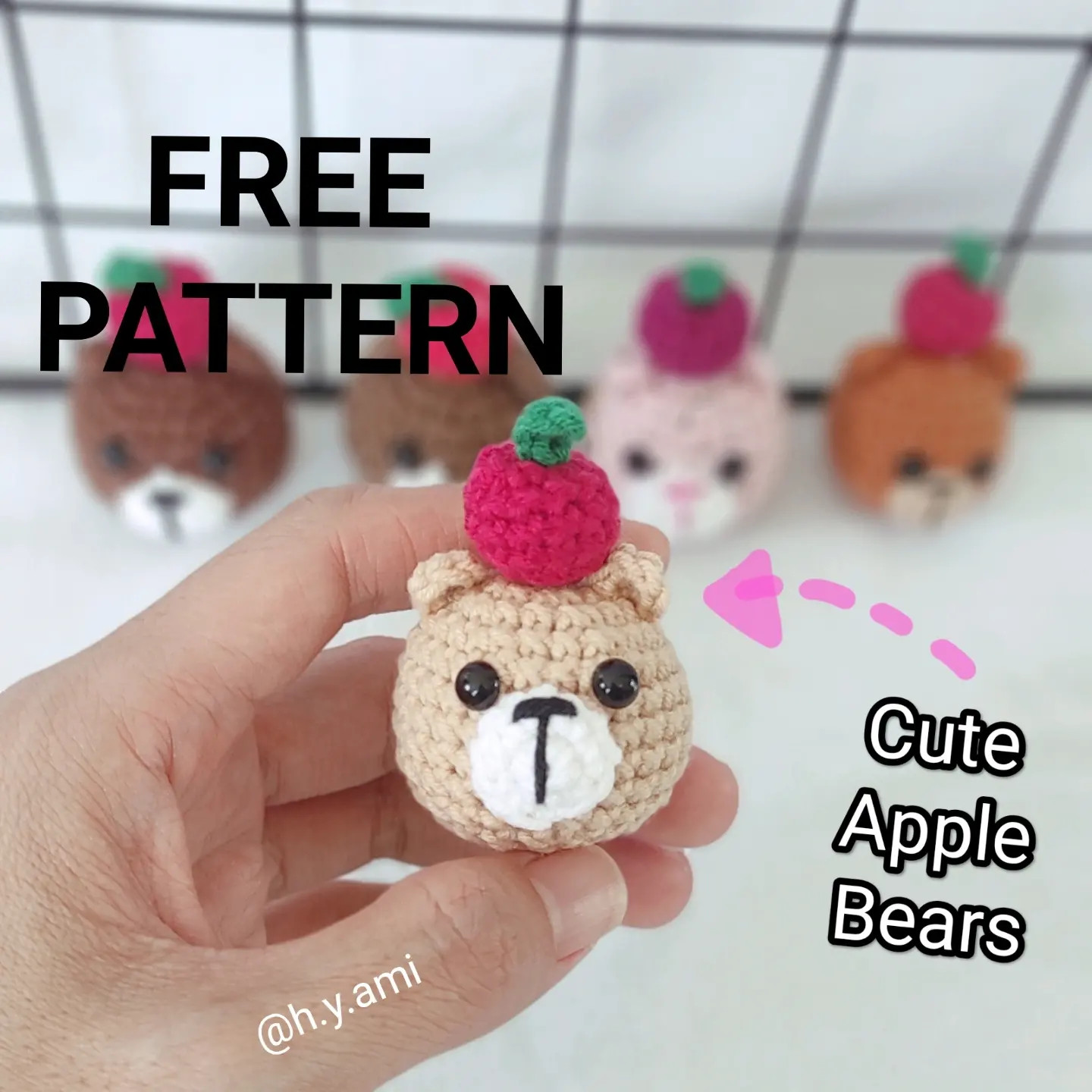 Free Crochet Pattern for Cute Apple Bears - Amigurumi Head, Ears and Apple Instructions