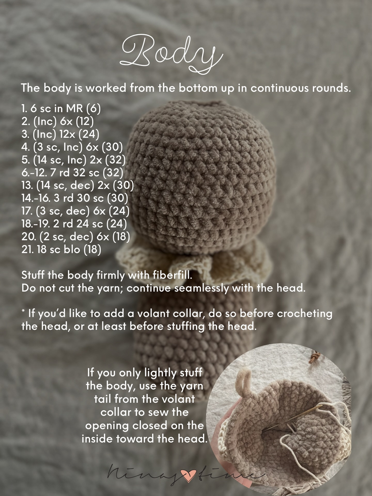 Free Crochet Pattern for Cute Beige Bunny Doll with Pink Flower and Volant Collar - US Terms