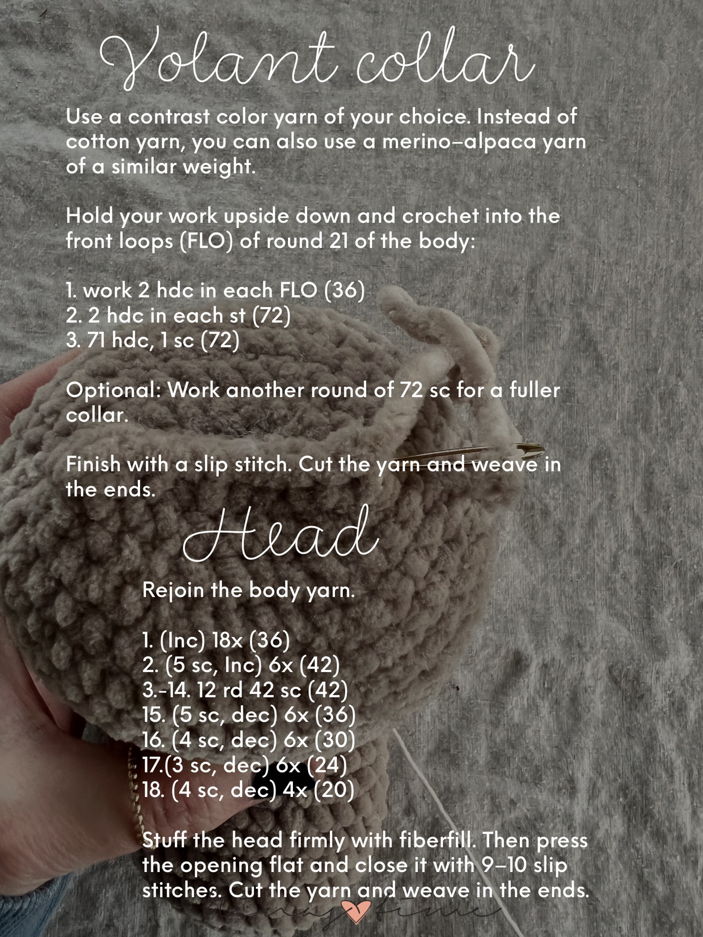 Free Crochet Pattern for Cute Beige Bunny Doll with Pink Flower and Volant Collar - US Terms