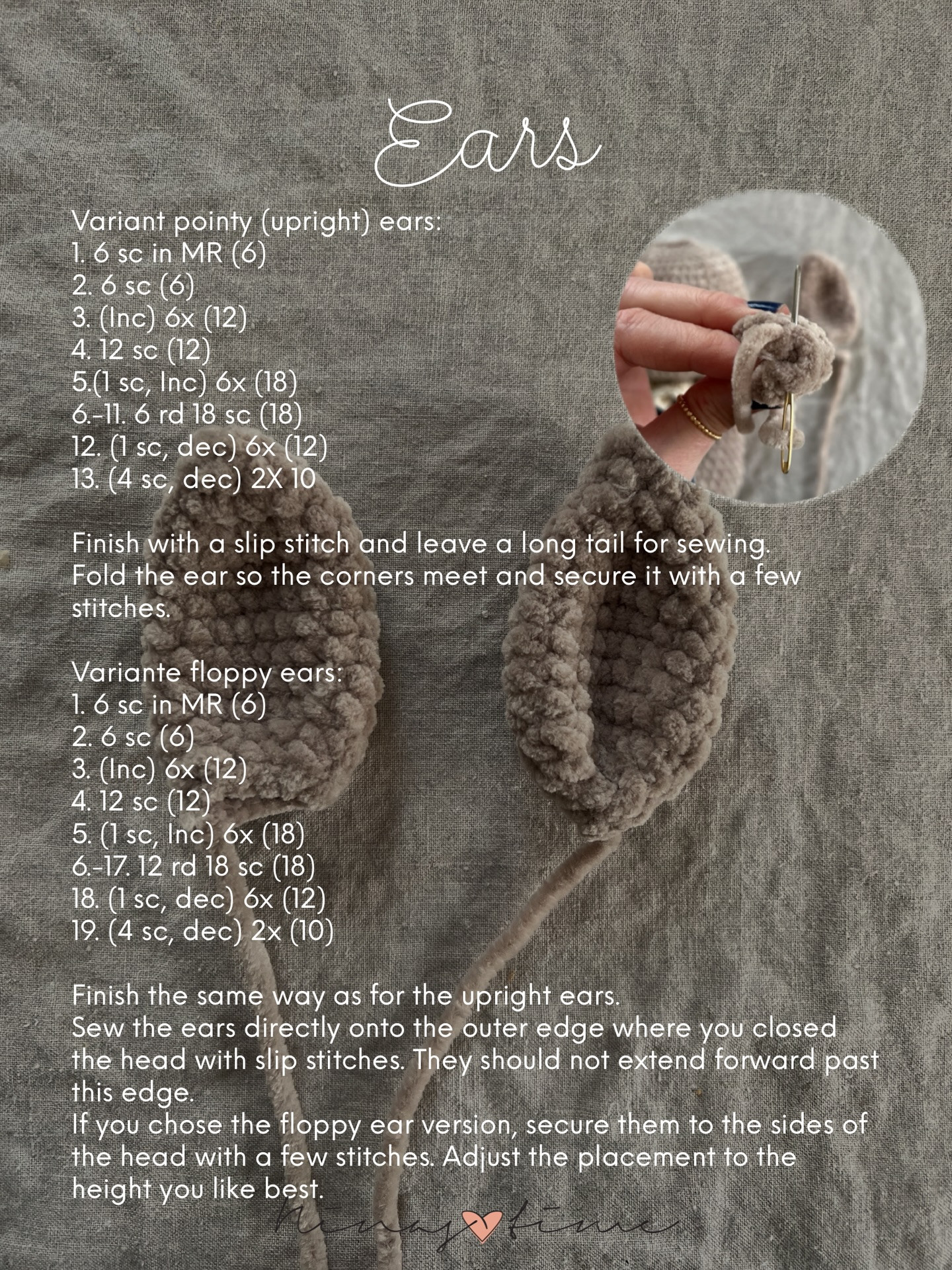 Free Crochet Pattern for Cute Beige Bunny Doll with Pink Flower and Volant Collar - US Terms
