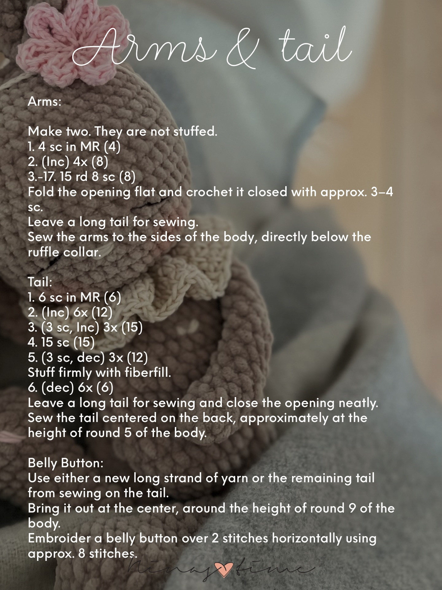 Free Crochet Pattern for Cute Beige Bunny Doll with Pink Flower and Volant Collar - US Terms