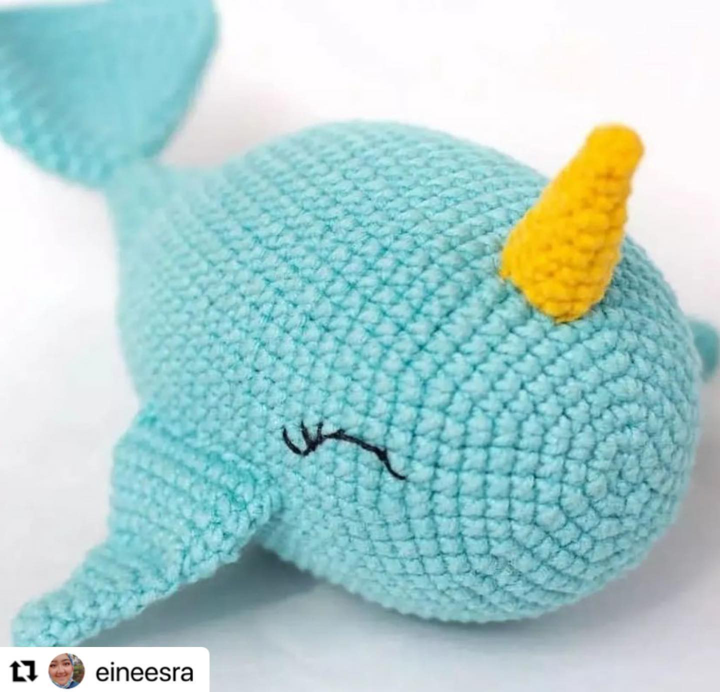 Free Crochet Pattern for Cute Blue Narwhal Amigurumi with Yellow Horn