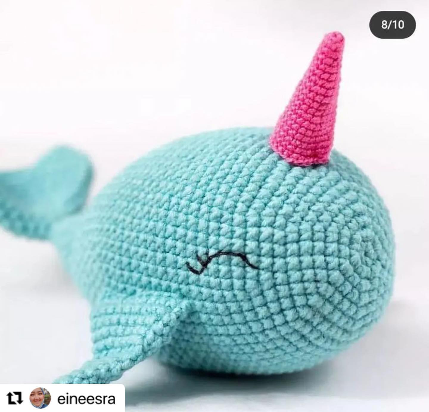 Free Crochet Pattern for Cute Blue Narwhal Amigurumi with Yellow Horn
