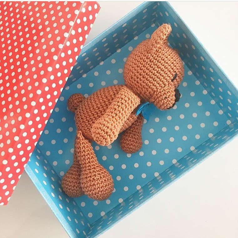 Free Crochet Pattern for Cute Brown Teddy Bear with Blue Bow Tie