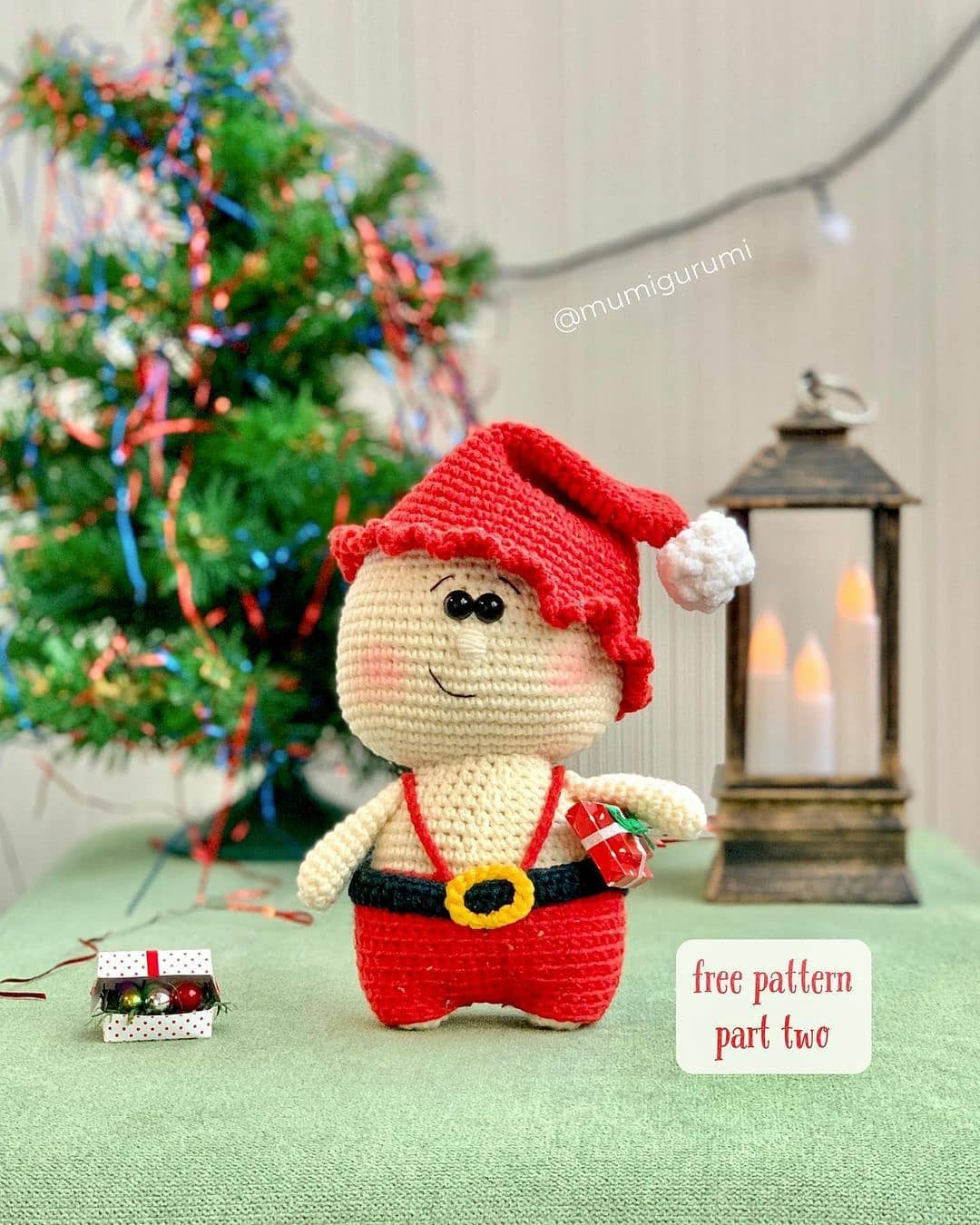 Free Crochet Pattern for Cute Christmas Santa Amigurumi Doll with Red Hat and Gifts