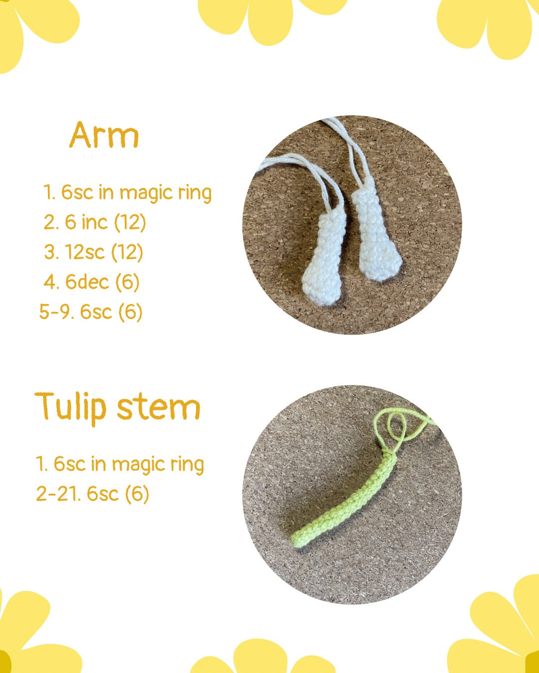 Free Crochet Pattern for Cute Cream Bunny with Yellow Tulip Flower - Amigurumi Tutorial