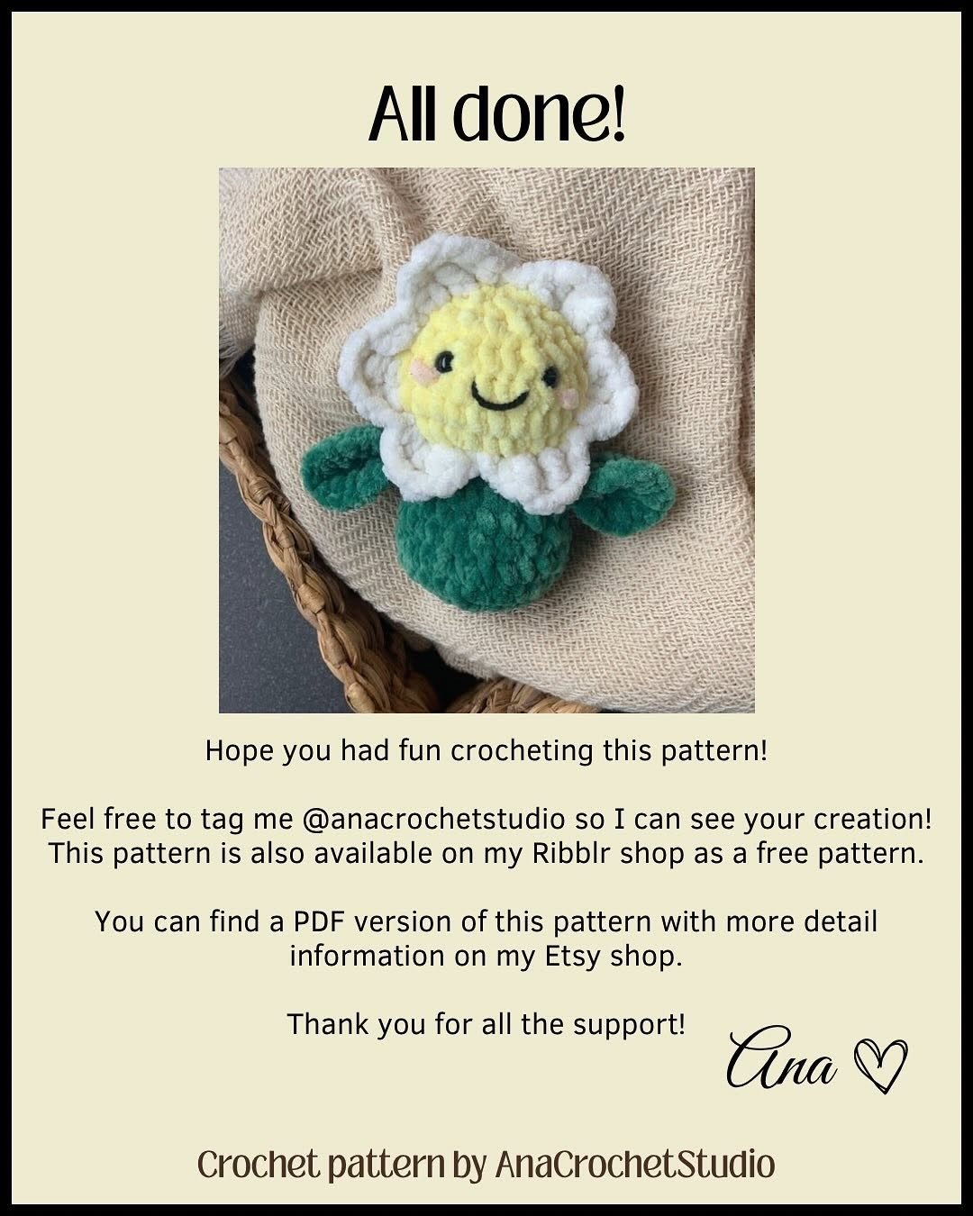 Free Crochet Pattern for Cute Daisy Flower Doll by AnaCrochetStudio - Chenille Yarn Amigurumi Tutorial